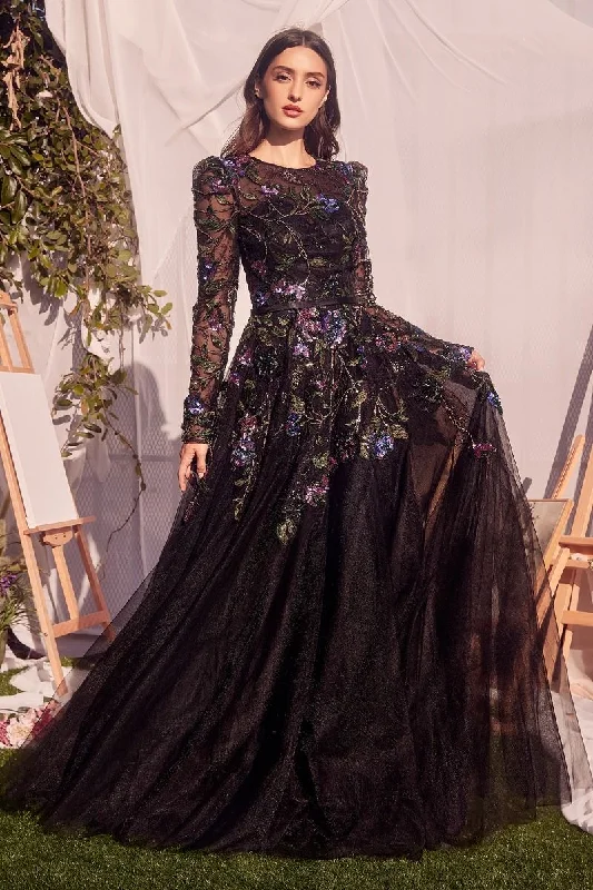 Andrea & Leo MA107 Long A Line Floral Layered Formal Dress