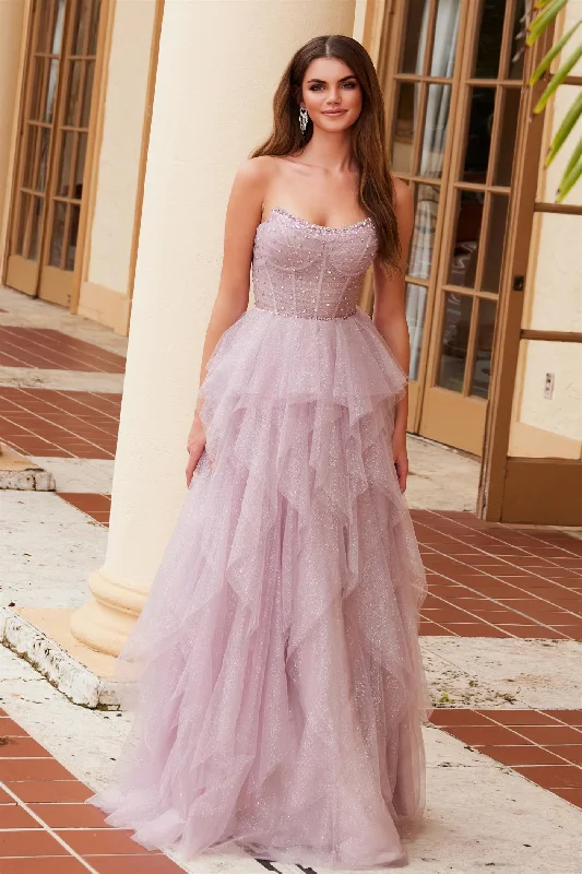 Nox Anabel A1591 Long A Line Glitter Ruffle Formal Prom Dress