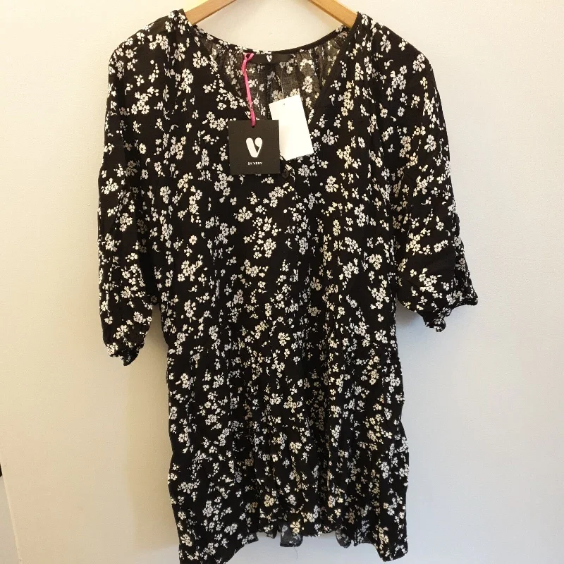 Womens Black/White Floral Print Dress Uk12****Ref V344
