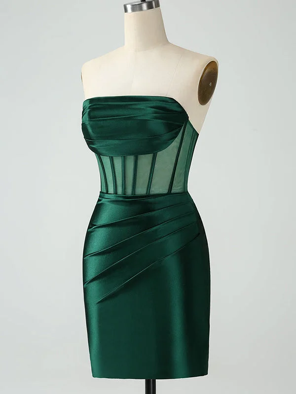 Elegant Straight Neck Dark Green Mermaid Satin Short Homecoming Dresses Online, HD0758