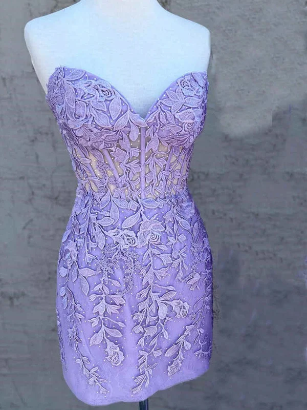 Strapless Short Lace Prom Dresses, Short Bodycon Lace Formal Homecoming Dress