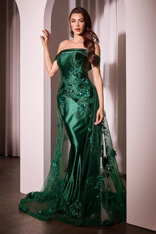 Cinderella Divine J876 Prom Long 3D Floral Applique Overskirt Dress