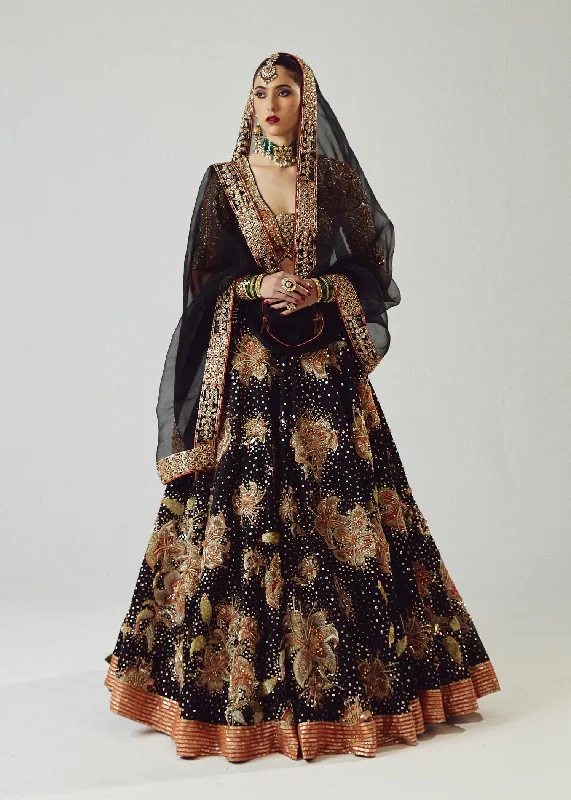 Embellished Black Lehenga with Choli and Dupatta Dress