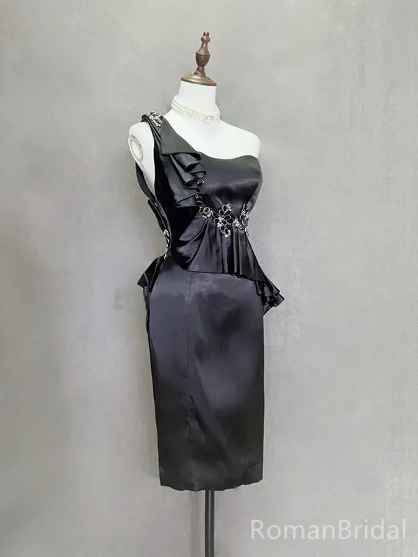 Elegant One-shoulder Sleeveless Mermaid Satin Short Homecoming Dresses For Party Online, HD1020 Elegant One-shoulder Sleeveless Mermaid Satin Short Homecoming Dresses For Party Online, HD1020