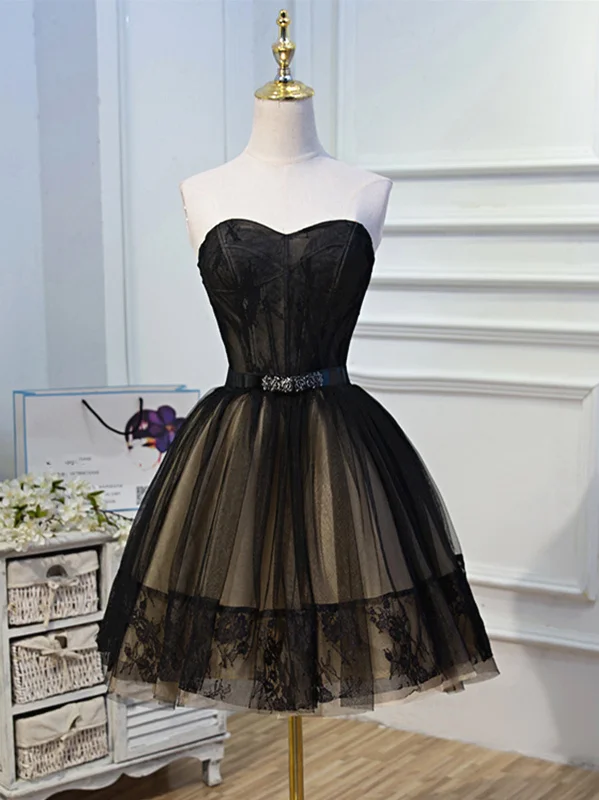 Sweetheart Neck Short Black Lace Prom Dresses, Short Black Lace Graduation Homecoming Dresses Sweetheart Neck Short Black Lace Prom Dresses, Short Black Lace Graduation Homecoming Dresses