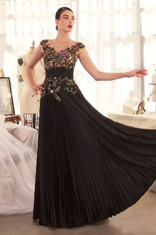 Andrea & Leo A1355 A Line Long Sequin Pleated Formal Dress