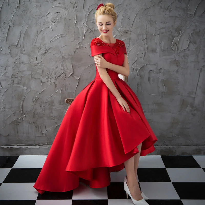 Scoopneck Short Sleeves Asymmetric Banquet Princess Evening Dress