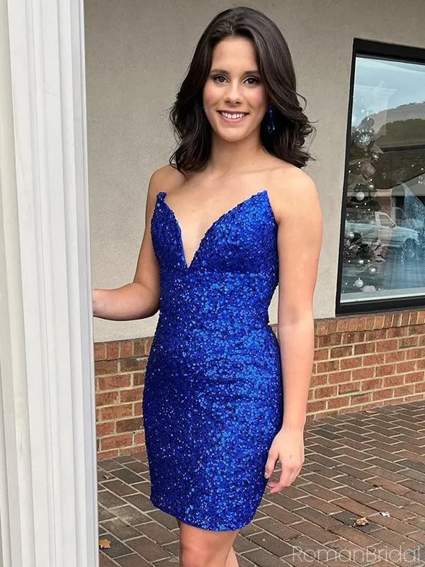 Sexy V-neck Sleeveless Short Mermaid Sequin Homecoming Dresses For Party Online, HD0796 Sexy V-neck Sleeveless Short Mermaid Sequin Homecoming Dresses For Party Online, HD0796
