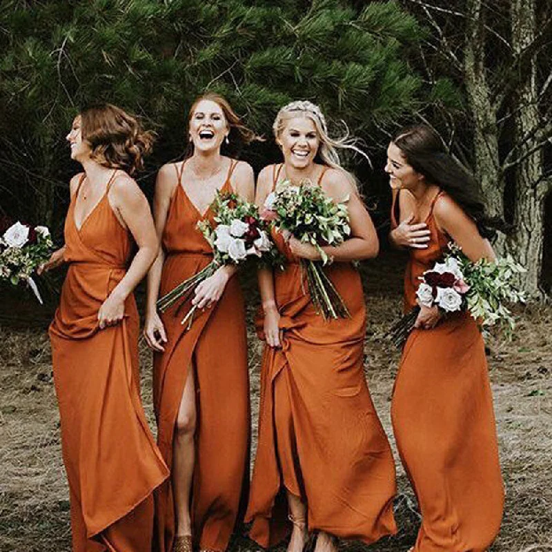 Lace bridesmaid caramel brown sling allure graceful chiffon Bridesmaid long Dress