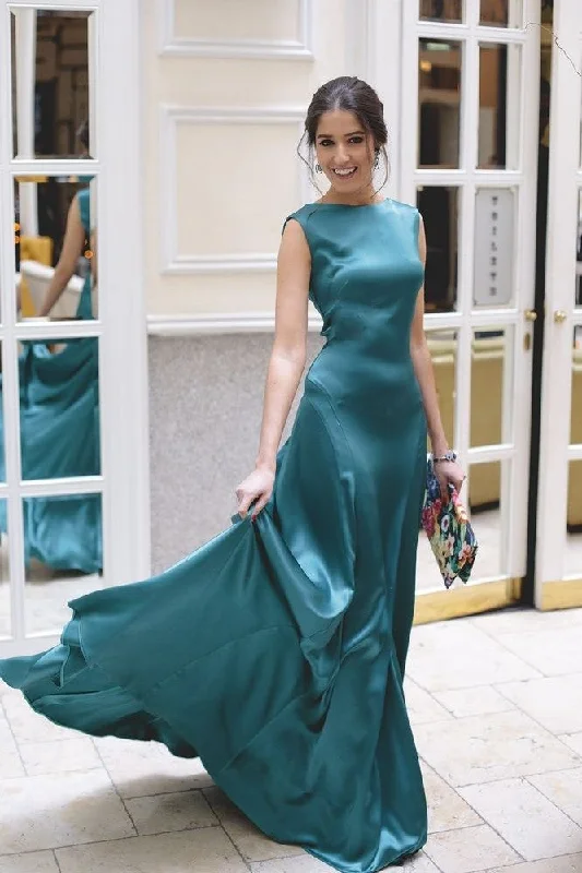 Sleeveless Stretchy Satin Evening Long Dress with Ribbon Back