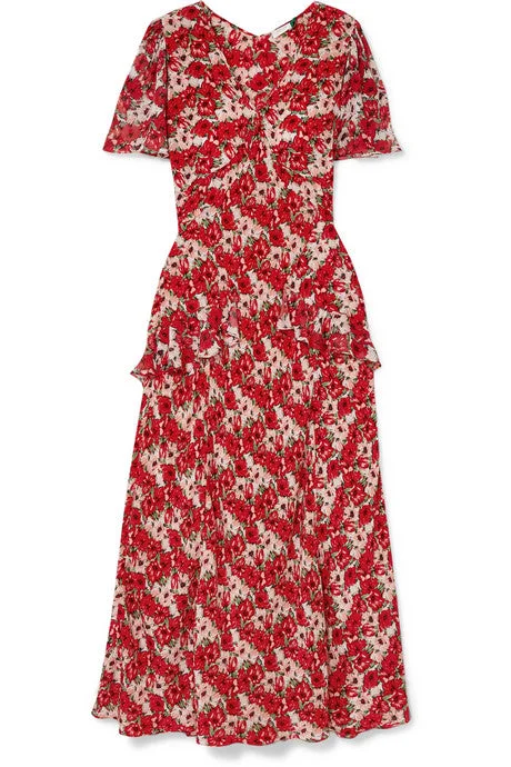 Evie ruffled floral-print silk crepe de chine dress