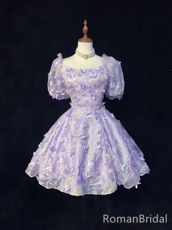 Elegant Bateau Short Sleeve A-line Tulle Short Homecoming Dresses For Party Online, HD1021 Elegant Bateau Short Sleeve A-line Tulle Short Homecoming Dresses For Party Online, HD1021