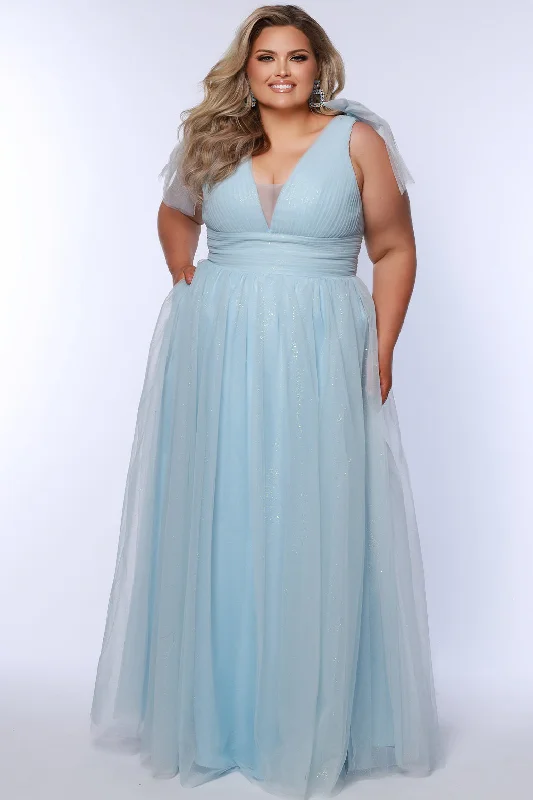 Sydneys Closet SC7417 Long Pleated A Line Plus Size Prom Dress
