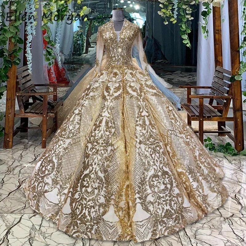 Champagne Lace Sleeves Evening Dress