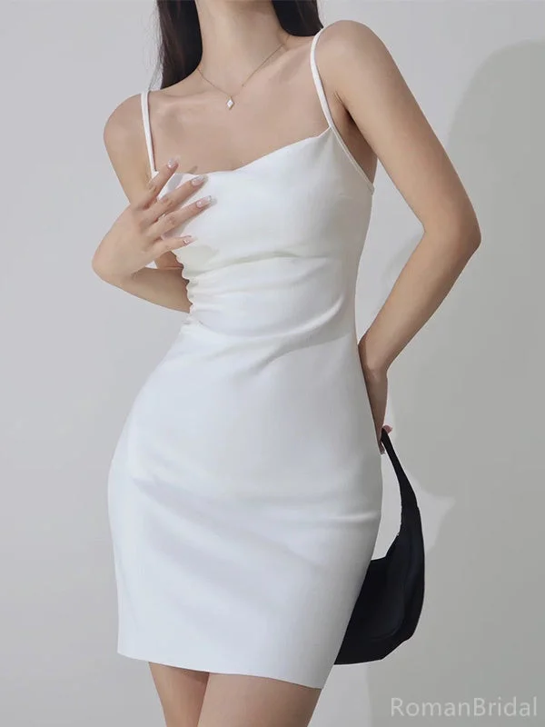Sexy Spaghetti Strap Sleeveless Mermaid Satin Short White Homecoming Dresses For Party Online, HD01005 Sexy Spaghetti Strap Sleeveless Mermaid Satin Short White Homecoming Dresses For Party Online, HD01005