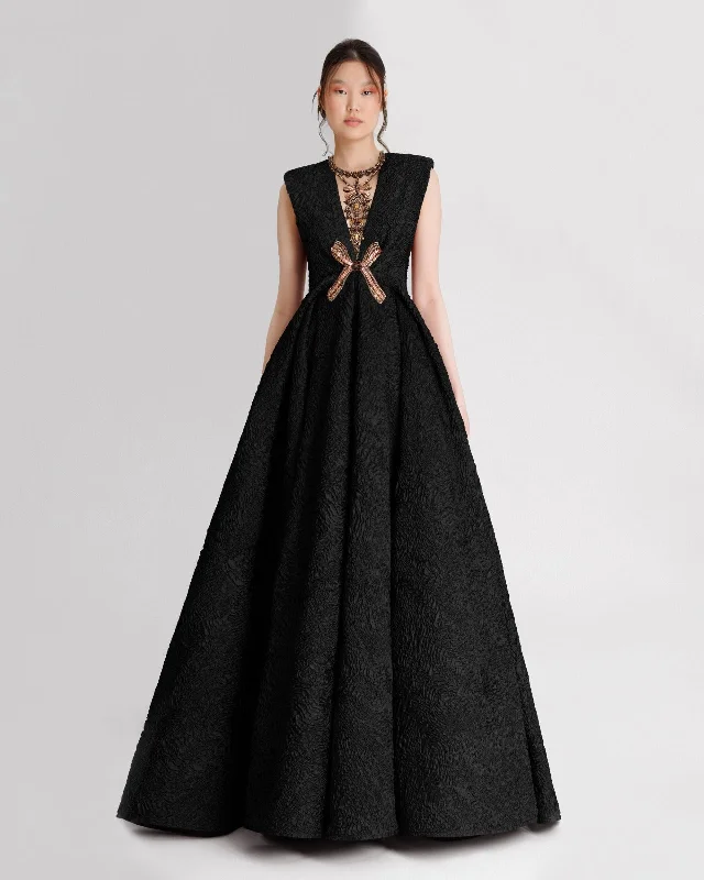 Structured Shoulder Black Dress