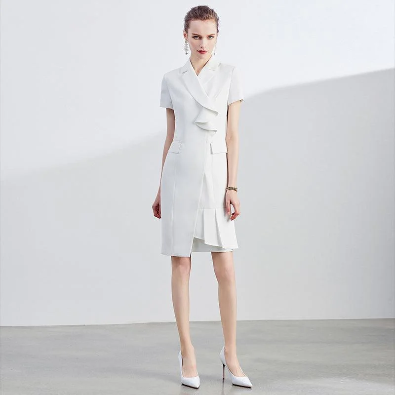 White Ruffles Short Sleeve  Summer Dress