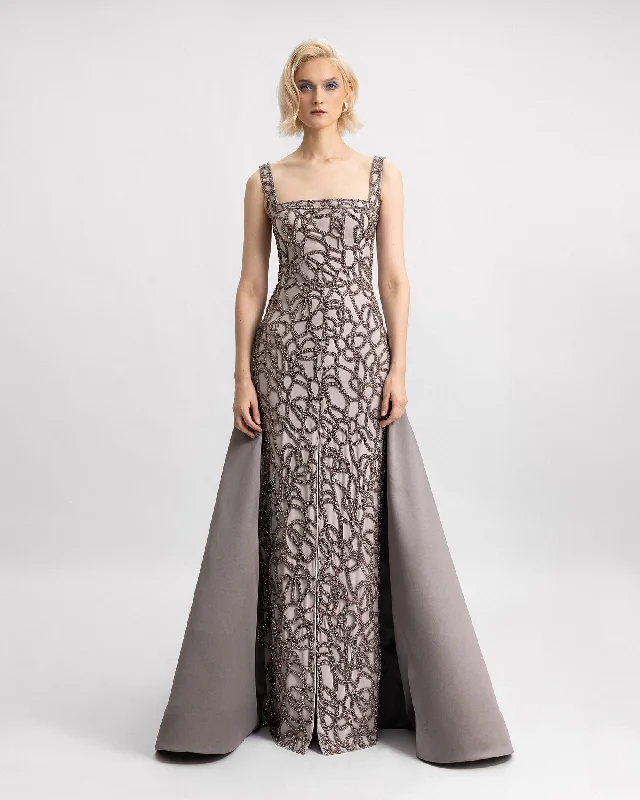 Bateau-Collar Beaded Dress
