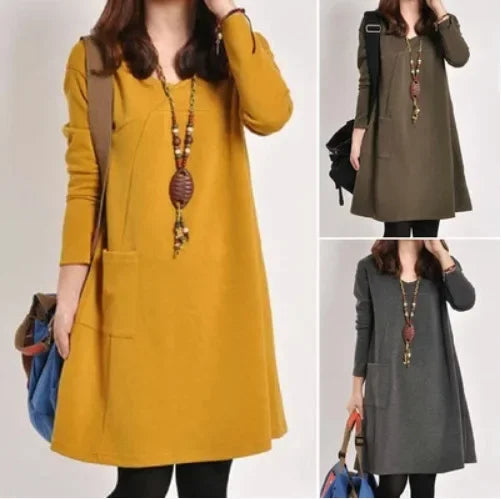 2022 Autumn New Loose-fit Slimming Medium-length Dress Women's Elegant Commute Style Long Sleeve Base Dress Mom 2022 Autumn New Loose-fit Slimming Medium-length Dress Women's Elegant Commute Style Long Sleeve Base Dress Mom