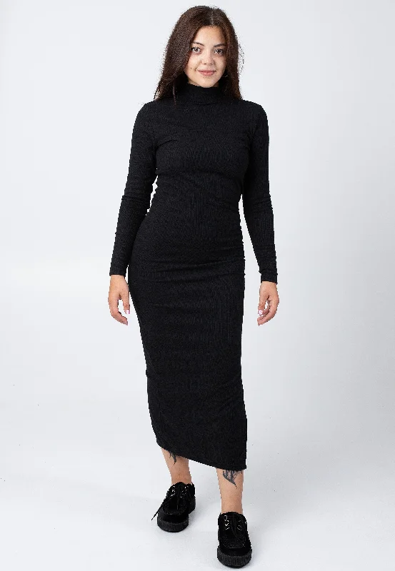 Urban Classics - Ladies Rib Longsleeve Mockneck Black - Dress