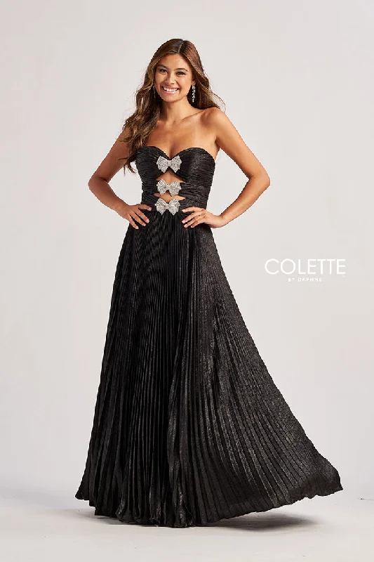 Colette by Daphne CL8520 Long Formal Pleated A Line Metallic Prom Dress