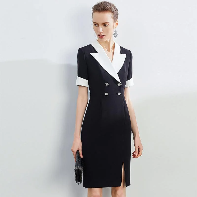Black and White Sailor Collar Elegant Luxury Dress