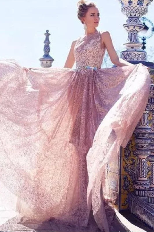 Mermaid Lace Long Prom Dresses, Elegant Bateau Evening Dress DMG23