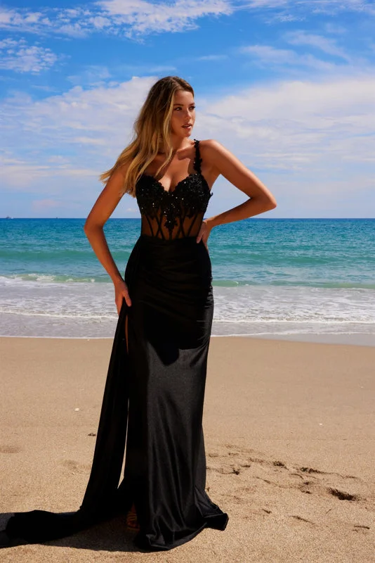 Nox Anabel E1711 Long Beaded Applique Formal Prom Dress