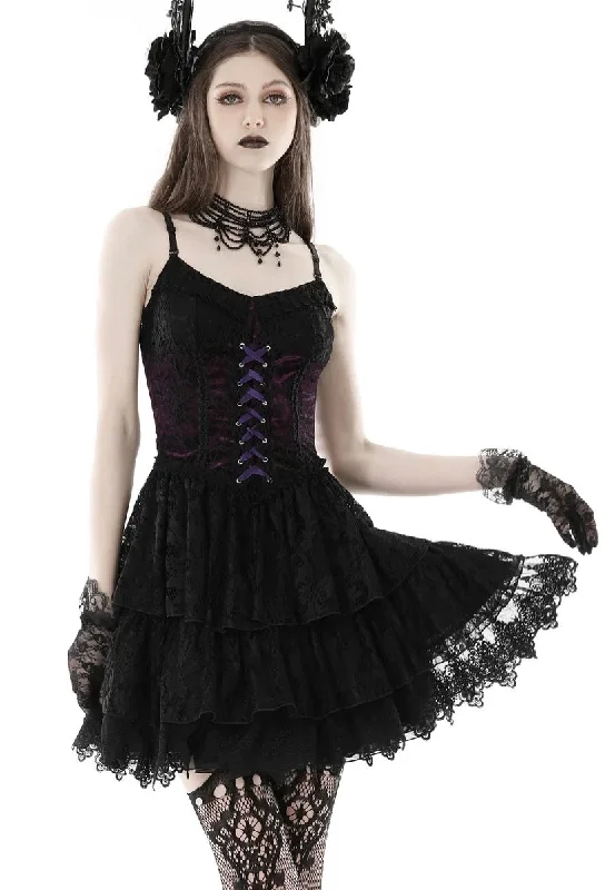 Dark In Love - Gothic Sexy Black Purple Lace Mini Black - Dress