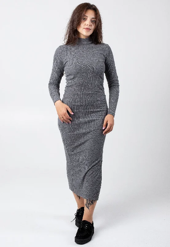 Urban Classics - Ladies Rib Longsleeve Mockneck Darkgreymelange - Dress