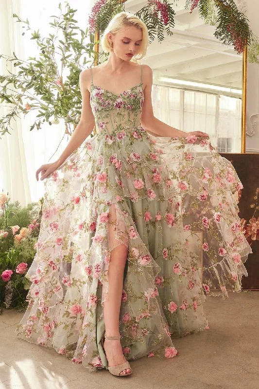 Andrea & Leo A1420 Long Floral Printed A Line Formal Prom Dress
