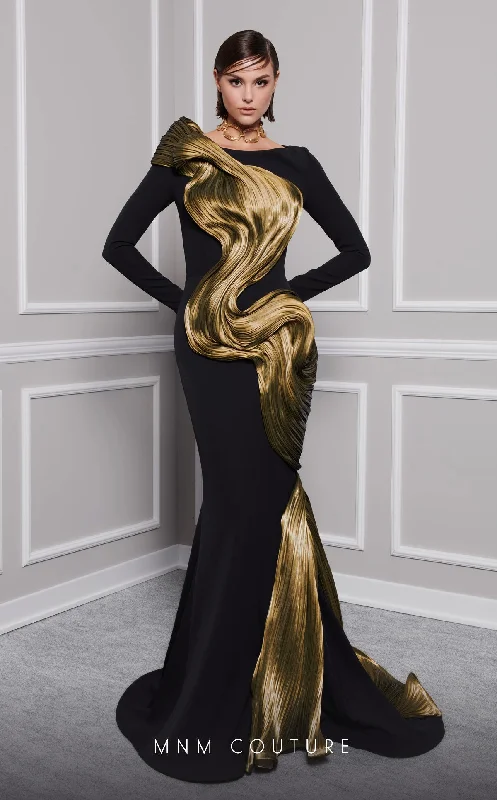 MNM Couture 2730A Long Sleeve Formal Metallic Mermaid Dress