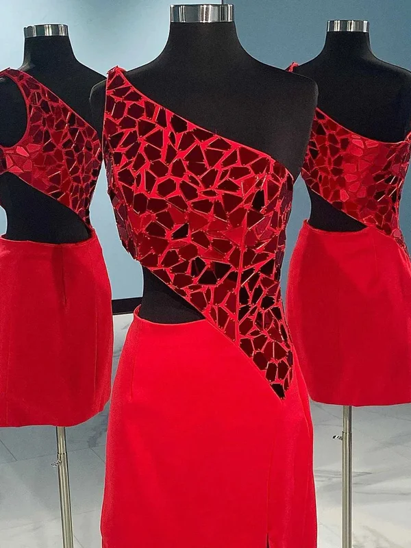 One Shoulder Short Red Black Prom Dresses, One Shoulder Short Red Black Formal Homecoming Dresses One Shoulder Short Red Black Prom Dresses, One Shoulder Short Red Black Formal Homecoming Dresses