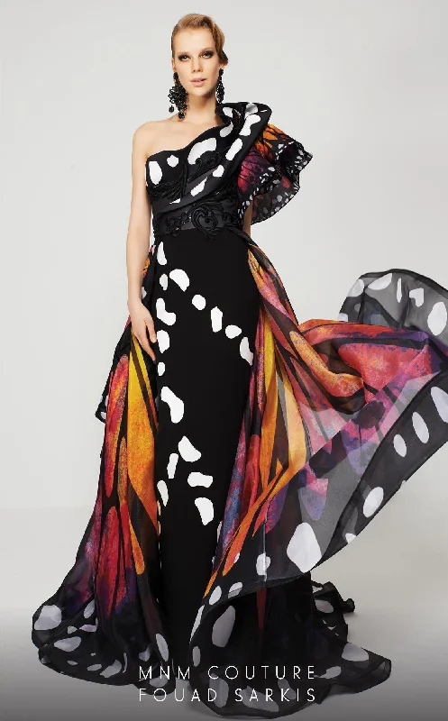 MNM Couture 2381 Long Ruffle Printed Fomal Dress
