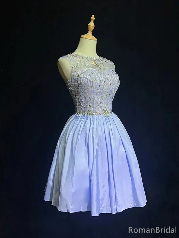 Elegant Jewel Sleeveless A-line Satin Short Homecoming Dresses For Party Online, HD1019 Elegant Jewel Sleeveless A-line Satin Short Homecoming Dresses For Party Online, HD1019