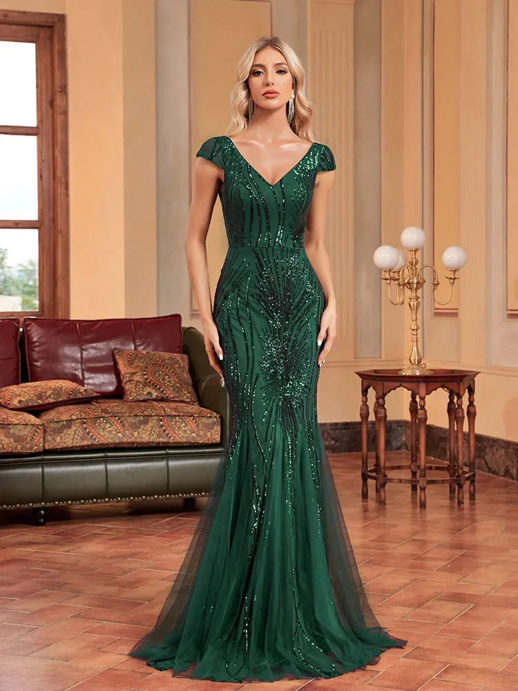 Green Sequin Formal Evening Dress
