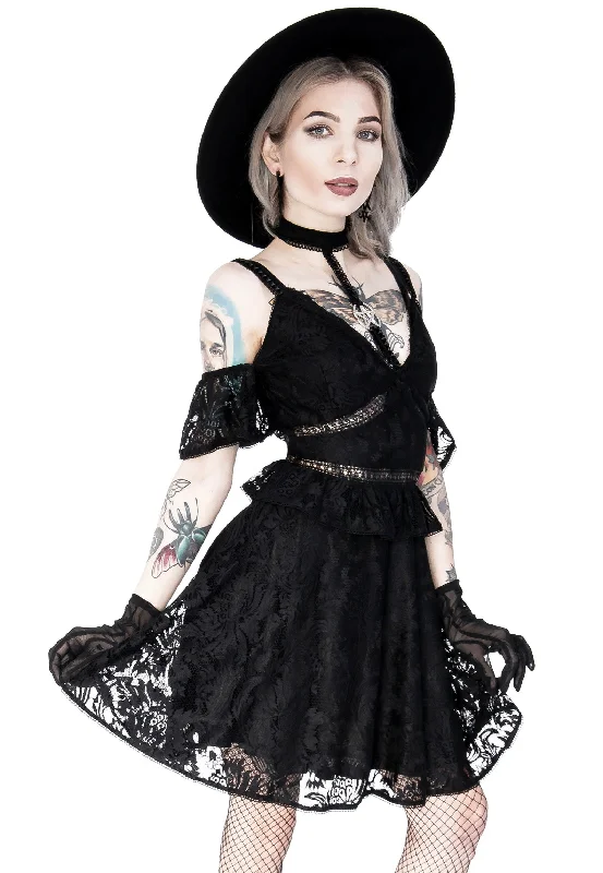 Restyle - Pentagram Lace With Collar Black - Dress