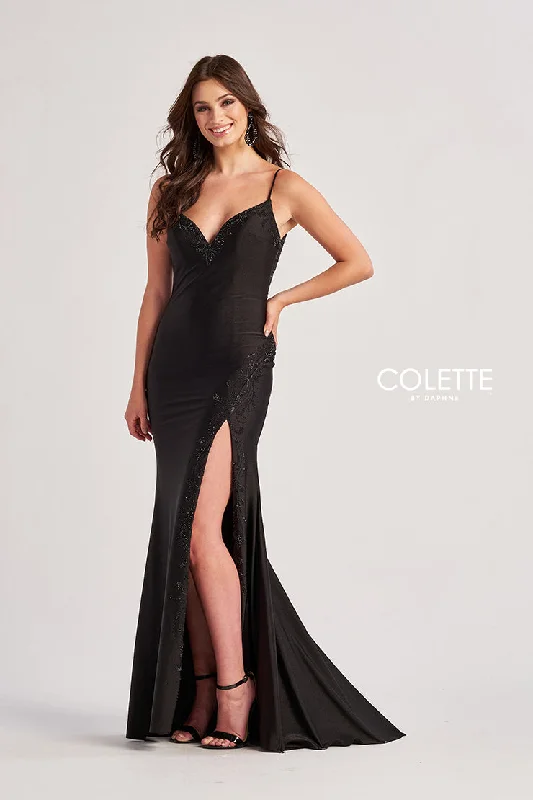 Colette by Daphne CL8485 Long Ruched Slit Formal Evening Prom Dress