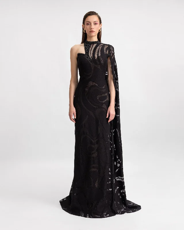 Asymmetrical Neckline Dress with Beaded Corset