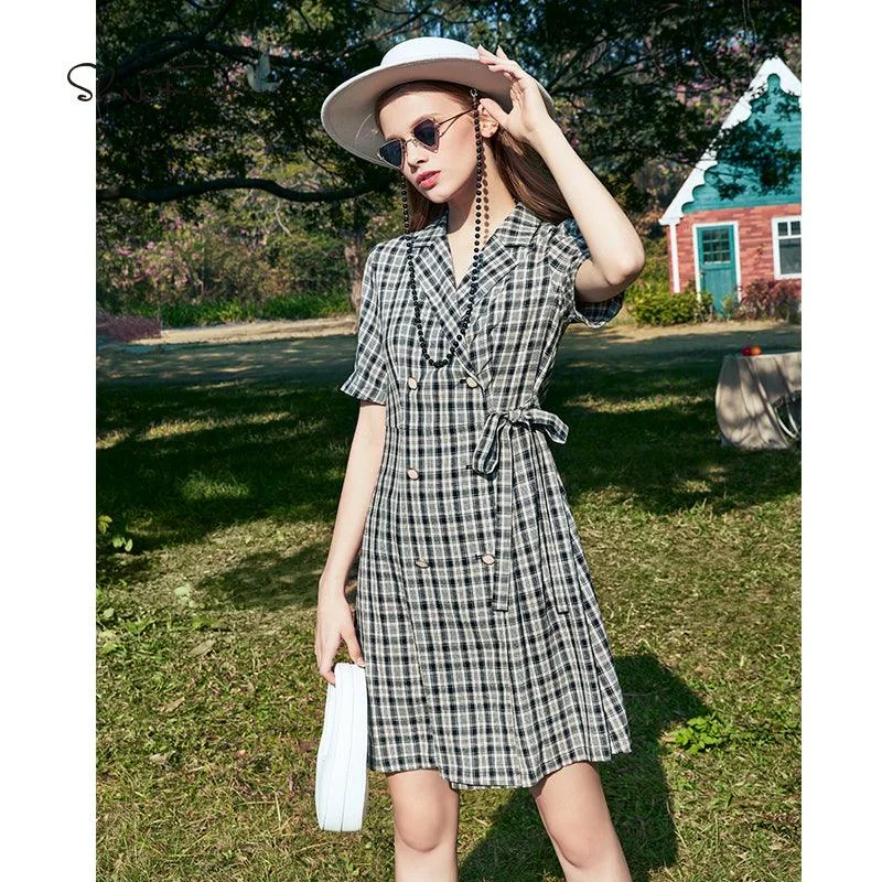 Lady Fashion Plaid Summer Vintage Dresses