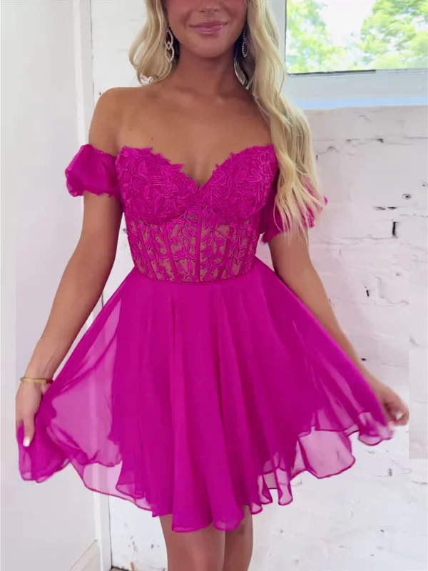 Off the Shoulder Short Pink Lace Prom Dresses, Short Pink Lace Formal Homecoming Dresses Off the Shoulder Short Pink Lace Prom Dresses, Short Pink Lace Formal Homecoming Dresses