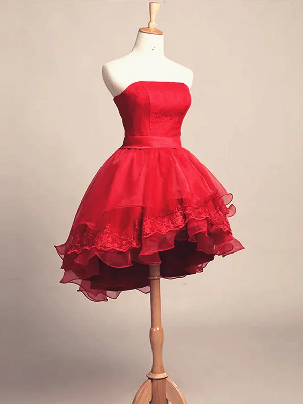 Strapless Short Red Prom Dresses, Short Red Formal Homecoming Dresses