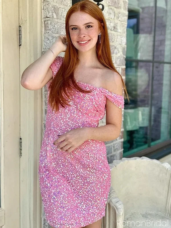 Sexy Off-shoulder Sleeveless Short Sequin Mermaid Homecoming Dresses For Party Online, HD0822 Sexy Off-shoulder Sleeveless Short Sequin Mermaid Homecoming Dresses For Party Online, HD0822