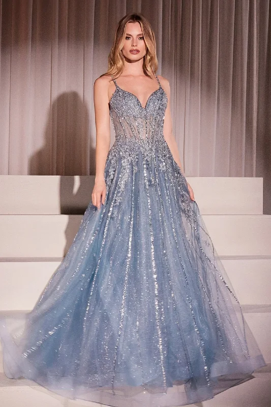 Cinderella Divine CD786 Long Beaded Formal A Line Prom Dress