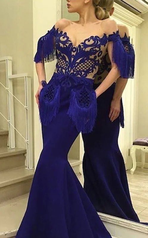 MNM Couture 2363 Long Tiered Ruffle Formal Mermaid Dress