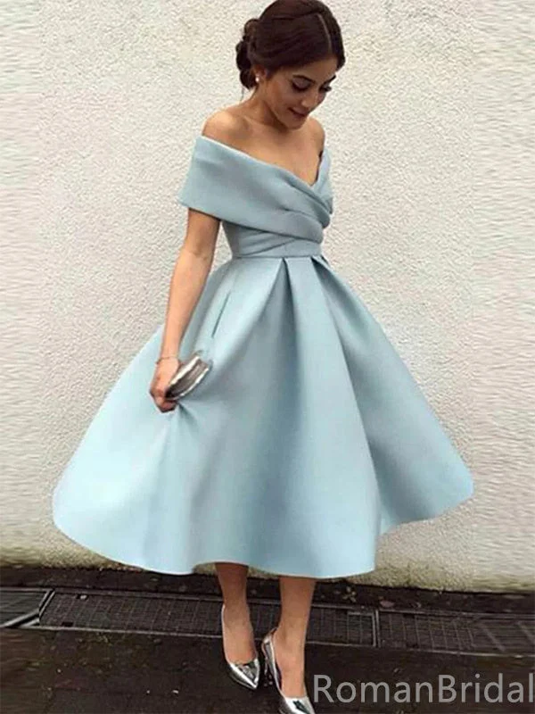 Formal Off-shoulder Sleeveless A-line Satin Tea-length Short Red Homecoming Dresses For Party Online, HD01009 Formal Off-shoulder Sleeveless A-line Satin Tea-length Short Red Homecoming Dresses For Party Online, HD01009