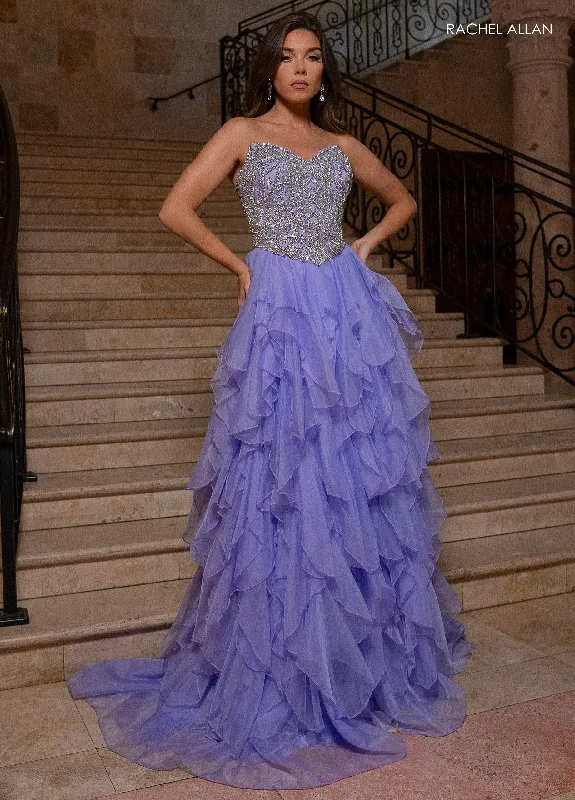 Rachel Allan 70788 Beaded Long A Line Ruffle Formal Prom Dress