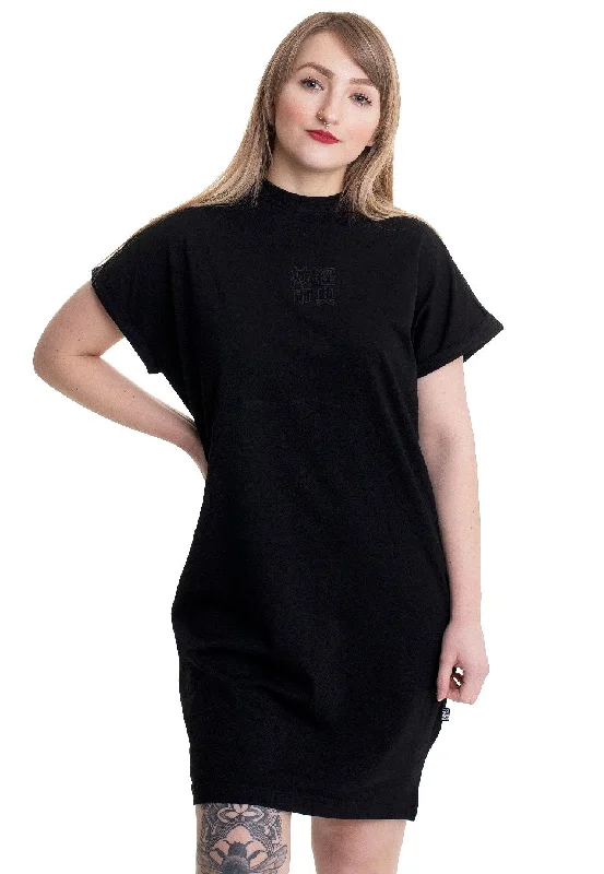 Urban Classics - Ladies Cut On Sleeve Printed Tee Black/Black - Dress