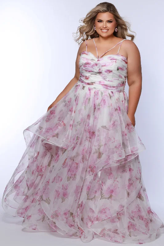 Sydneys Closet SC7418 Long A Line Formal Floral Plus Size Prom Dress