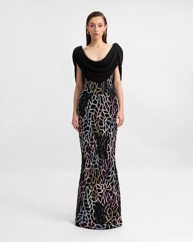 Draped Cape-Like Sleeves Dress
